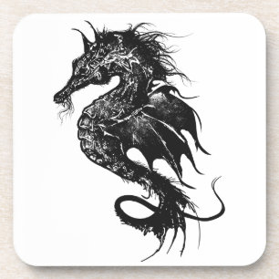Angry Sea Horse in Black Drink Coaster