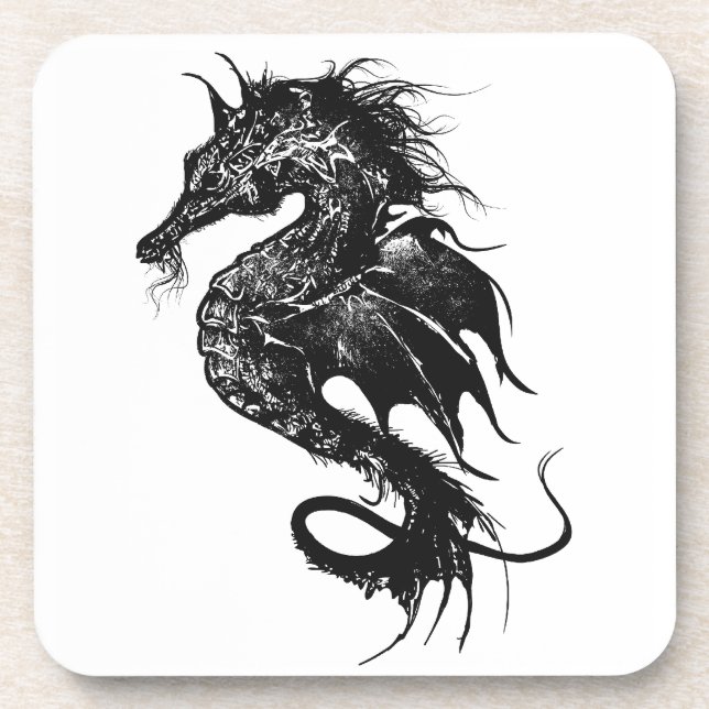 Angry Sea Horse in Black Drink Coaster (Front)
