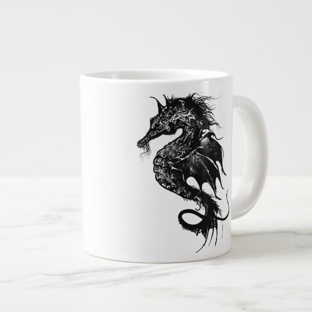 Angry Sea Horse in Black Large Coffee Mug (Front Right)