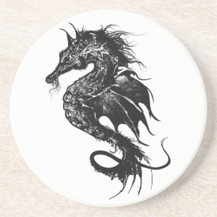 Angry Sea Horse in Black Sandstone Coaster