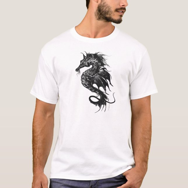 Angry Sea Horse in Black T-Shirt (Front)