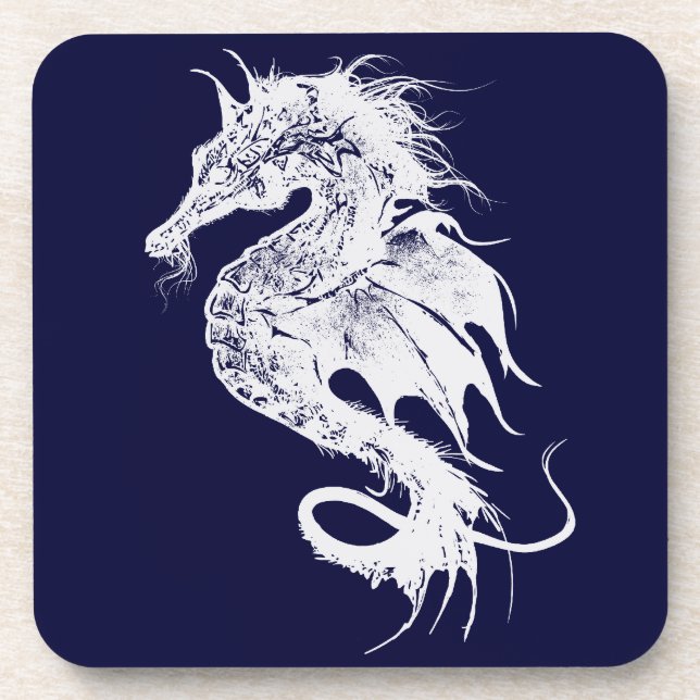 Angry Sea Horse in White Pick Your Background Drink Coaster (Front)