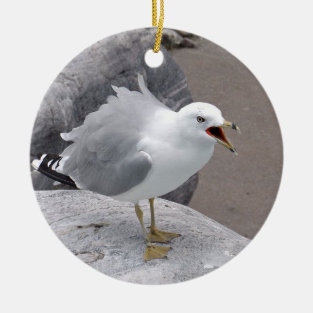 Angry Seagull Ceramic Ornament (Front)