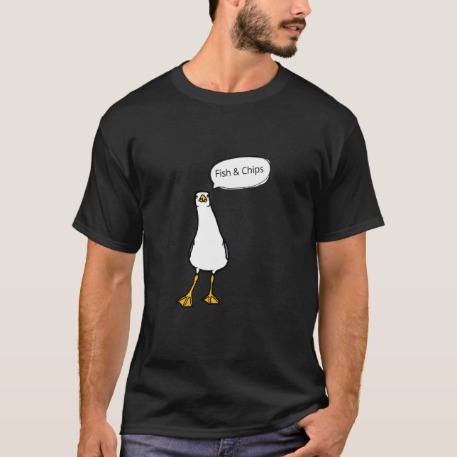 Angry Seagull Fish & Chips Cheeky Bird T-Shirt (Front)