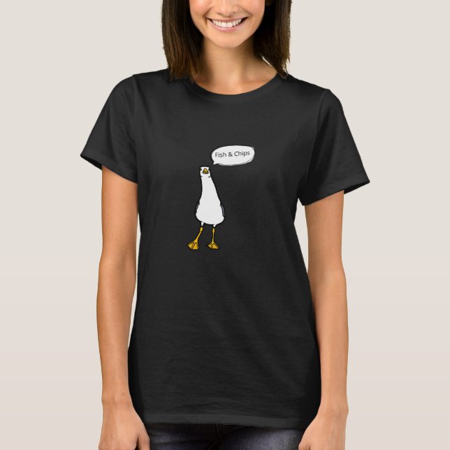 Angry Seagull Fish & Chips Cheeky Bird   T-Shirt (Front)
