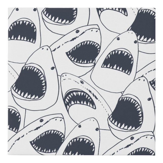 Angry shark, vintage doodle pattern. faux canvas print (Front)