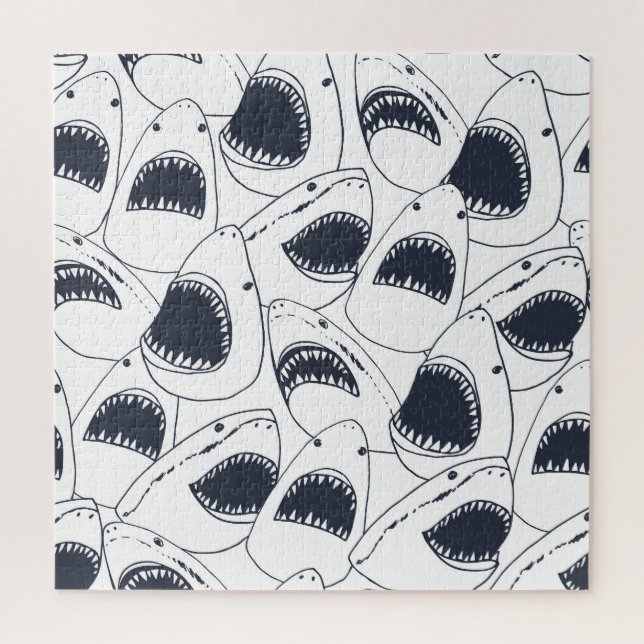 Angry shark, vintage doodle pattern. jigsaw puzzle (Vertical)