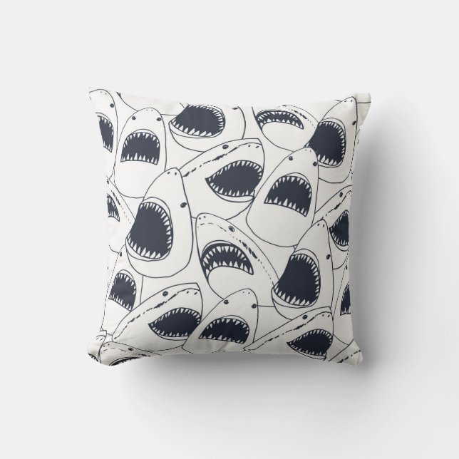 Angry shark, vintage doodle pattern. throw pillow (Front)