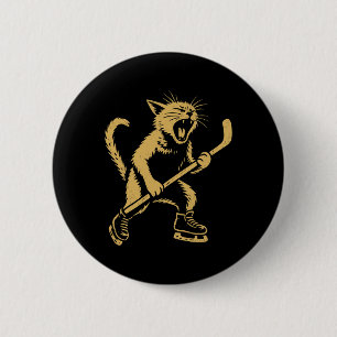 Angry Skating Cat Playing Ice Hockey Graphic  Button