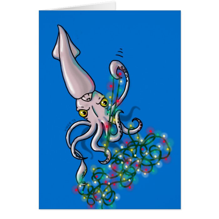 Angry squid with Christmas lights Card