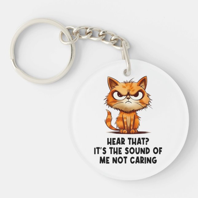 Angry Stressed Cat Funny Stress Meme For Cat Lover Keychain (Front)
