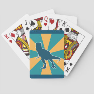 Angry T-rex dinosaur cartoon yellow and blue Poker Cards