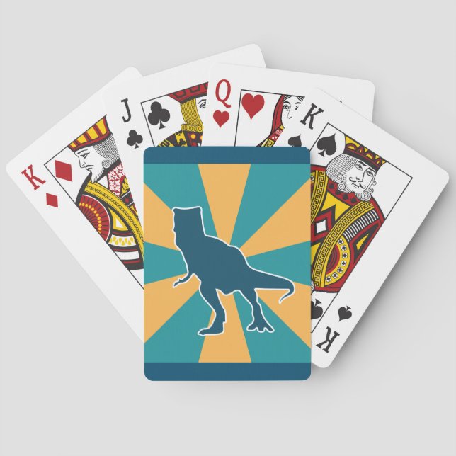 Angry T-rex dinosaur cartoon yellow and blue Poker Cards (Back)