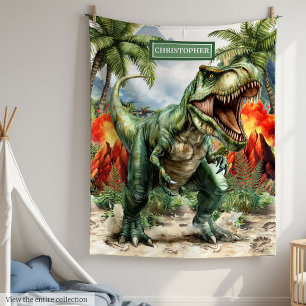Angry T-Rex Personalized Blanket Birthday Gift Boy