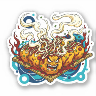 Angry Takoyaki Monster Japanese Street Food Art Sticker