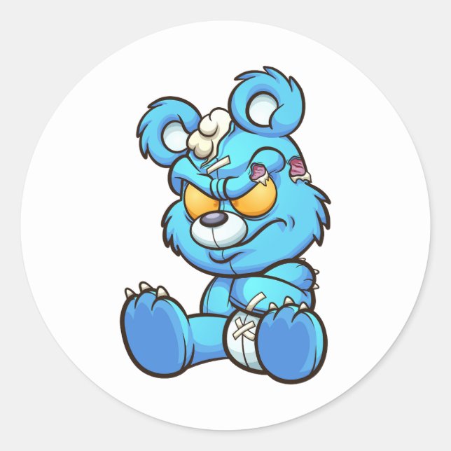 angry teddy bear classic round sticker (Front)