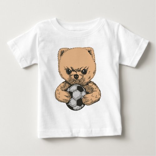 Angry teddy bear with soccer ball design baby T_Shirt