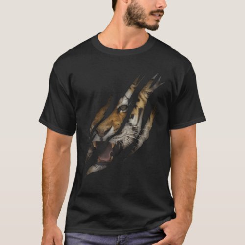 Angry Tiger Face Torn Claw Wild Safari Animal Cat T_Shirt