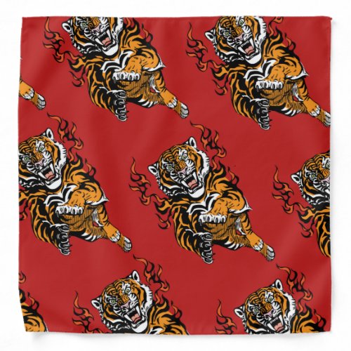 Angry tiger in tongues of flame bandana