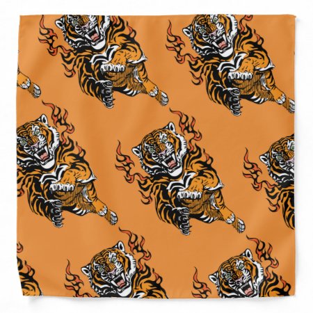 Angry Tiger In Tongues Of Flame Bandana