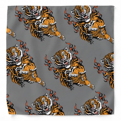 Angry tiger in tongues of flame bandana