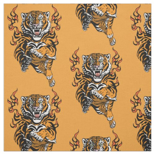 Angry tiger in tongues of flame fabric