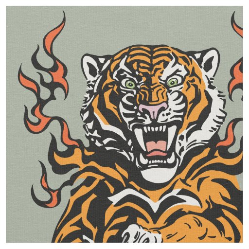 Angry tiger in tongues of flame fabric