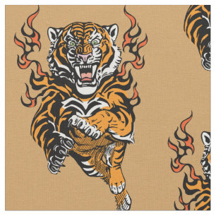 Angry tiger in tongues of flame fabric