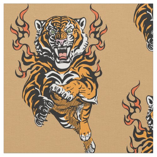 Angry tiger in tongues of flame fabric