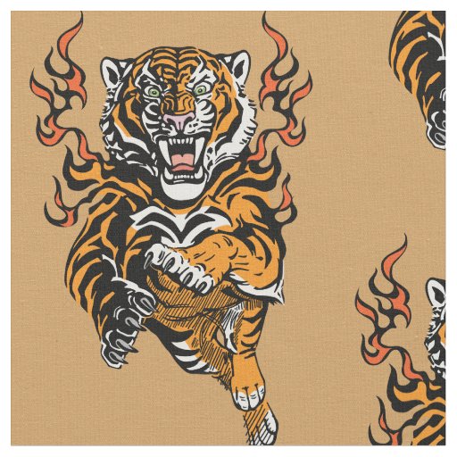 Angry tiger in tongues of flame fabric
