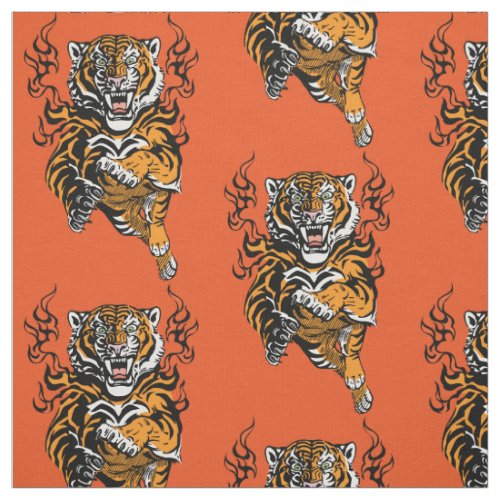 Angry tiger in tongues of flame fabric