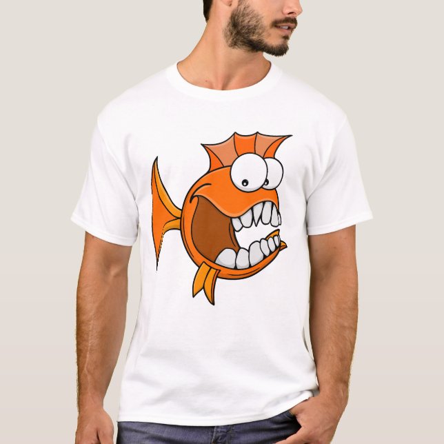 Angry Toothy Orange Fish T-Shirt (Front)