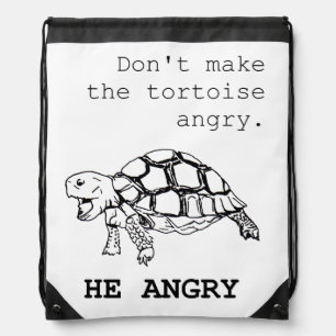 Angry Tortoise - black ink version Drawstring Bag