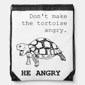 Angry Tortoise - black ink version Drawstring Bag