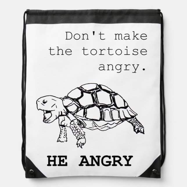 Angry Tortoise - black ink version Drawstring Bag (Front)