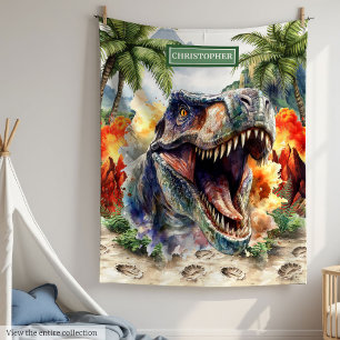 Angry Tyrannosaurus Dinosaur Blanket Personalized 