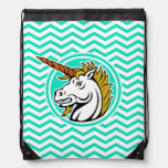 Angry Unicorn; Aqua Green Chevron Drawstring Bag at Zazzle