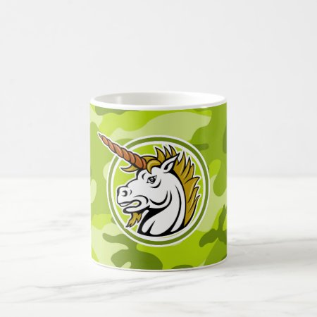 Angry Unicorn; Bright Green Camo, Camouflage Coffee Mug