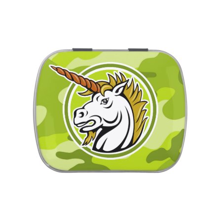 Angry Unicorn; Bright Green Camo, Camouflage Jelly Belly Candy Tin