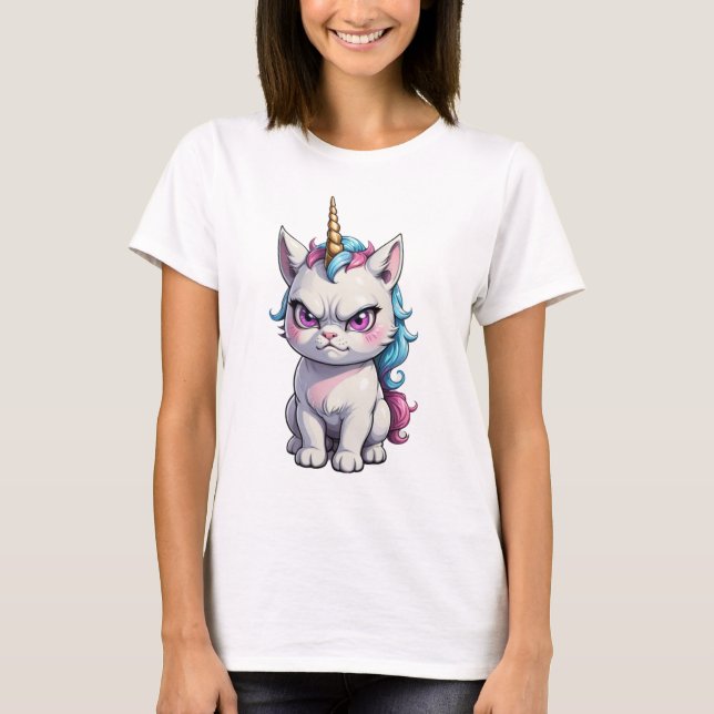 Angry unicorn cat cute funny angry cat T-Shirt (Front)