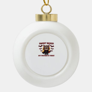Angry Vampire Cat Craves Sweet Halloween Blood Ove Ceramic Ball Christmas Ornament