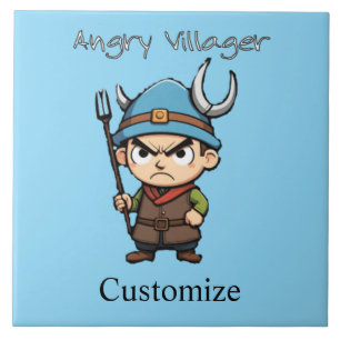 Angry Villager Pitchfork Thunder_Cove Ceramic Tile