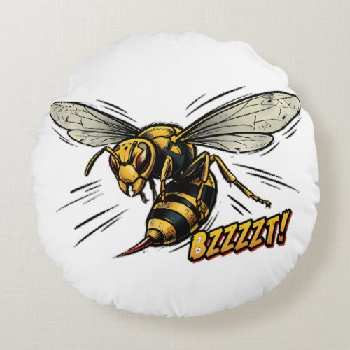 Angry Wasp BZZZT Comic Book Art Round Pillow