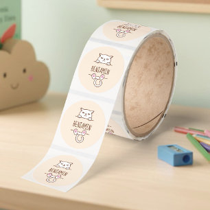 Angry White Cat Beige Custom Name Classic Round Sticker