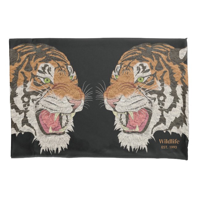 Angry wild tigers in deap jungle Brown Black Pillow Case (Front)