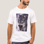 Angry Wild Wolf With Fangs Tee, Attack Mode Wolf T-Shirt