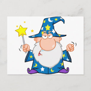 Angry Wizard Waving With Magic Wand Postcard