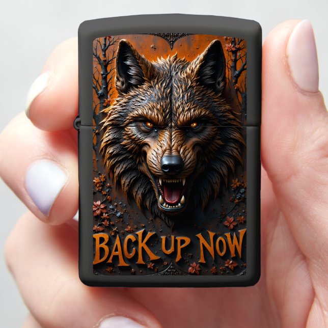 🐺 Angry Wolf Fiery Orange Zippo Lighter (In Hand)