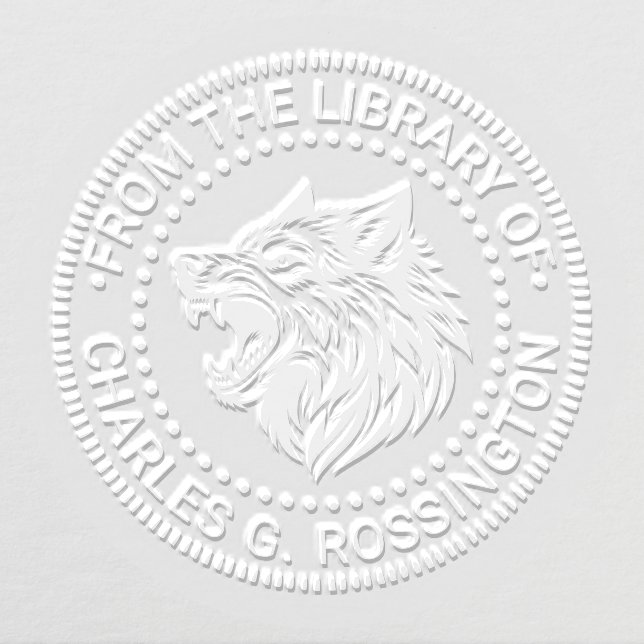 Angry Wolf Head Baring Teeth Library Book Name #2 Embosser (Design)