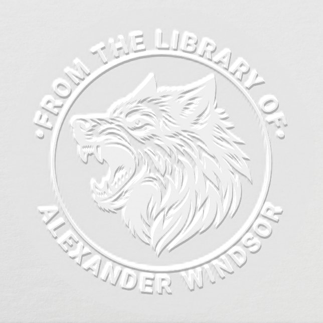 Angry Wolf Head Baring Teeth Library Book Name Embosser (Design)